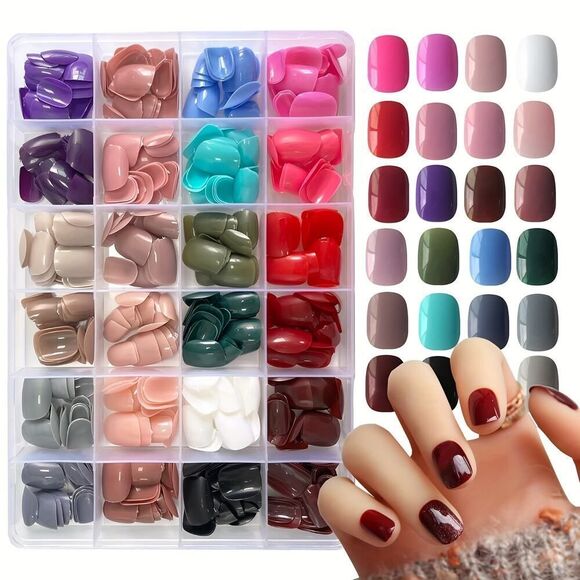 576pcs Pure Color Press-On Nails Set - Mixed Color System Short Square - Picture 9 of 9